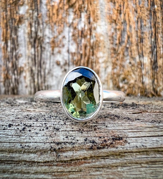 Custom Authentic Moldavite Ring, Silver, Gold, Rose Gold