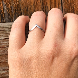 Solid Sterling Silver, Gold, Rose Gold Hammered Mountain Peak Stacker Ring, Chevron Stacker
