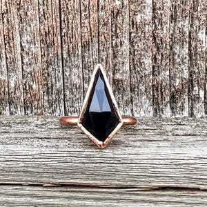 Kite Shaped Black Spinel Custom Ring, Sterling Silver, Gold, Rose Gold, or Copper Ring