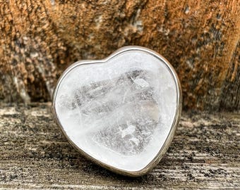 Anel de coração de quartzo transparente, cobre, prata, ouro