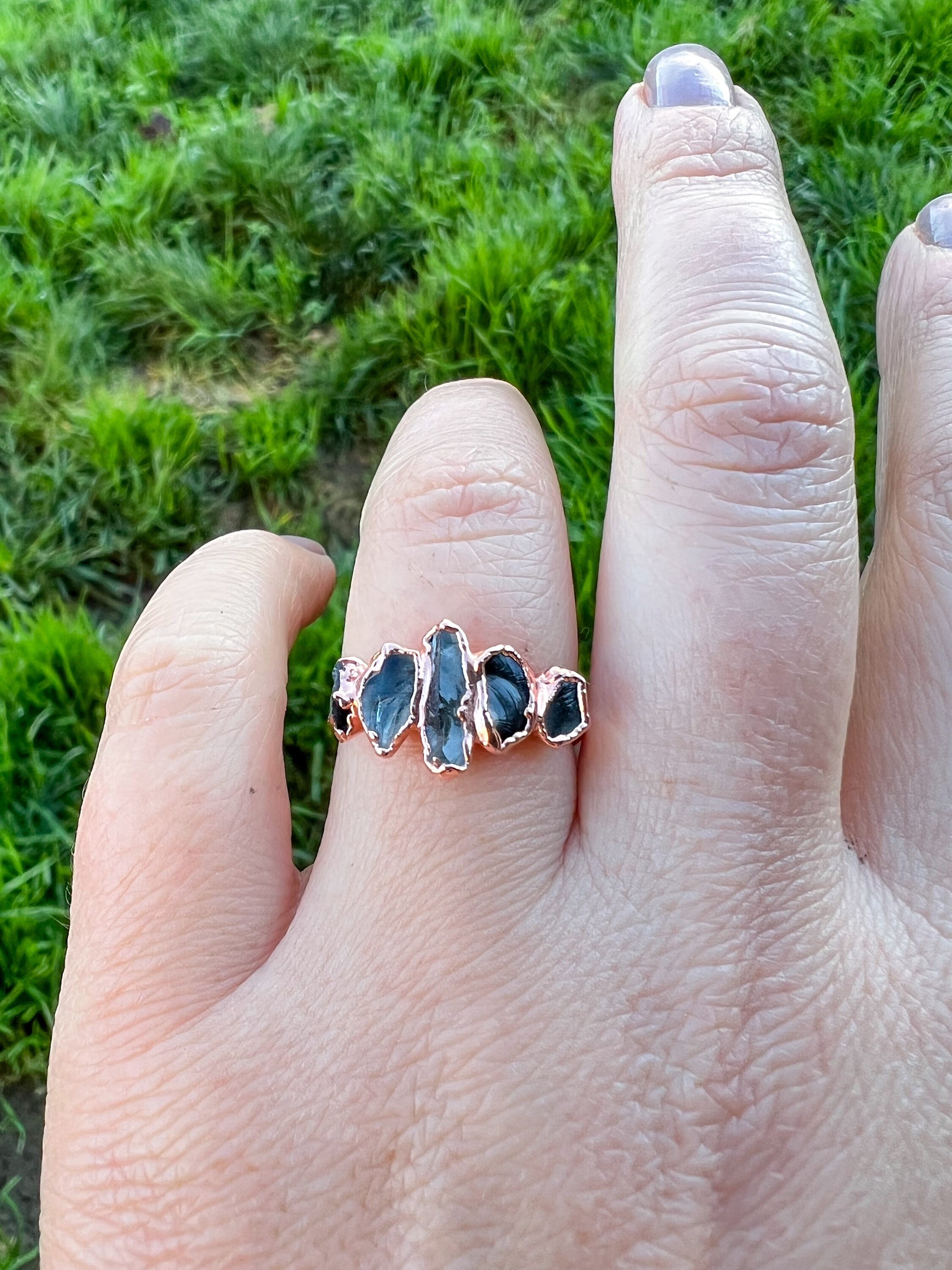 Raw Natural Obsidian Multi Stone Ring Raw Gemstone Ring Etsy