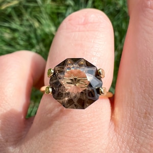 Custom Smoky Quartz Ring, Fancy Cut Smoky Quartz Jewelry, Silver, Gold, Rose Gold