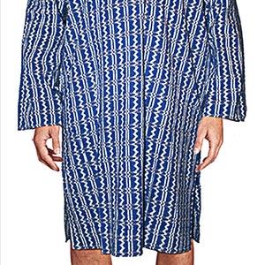 Unisex Nightshirt XXL Blue & White Zig Zag Pattern
