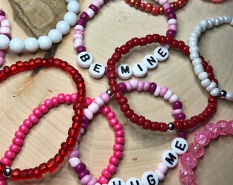 Valentine's Day Collection, Valentine Bracelets, Stretch Bracelets, February Jewelry, Children's Bracelets, Seed Bead Jewelry, Bracelets