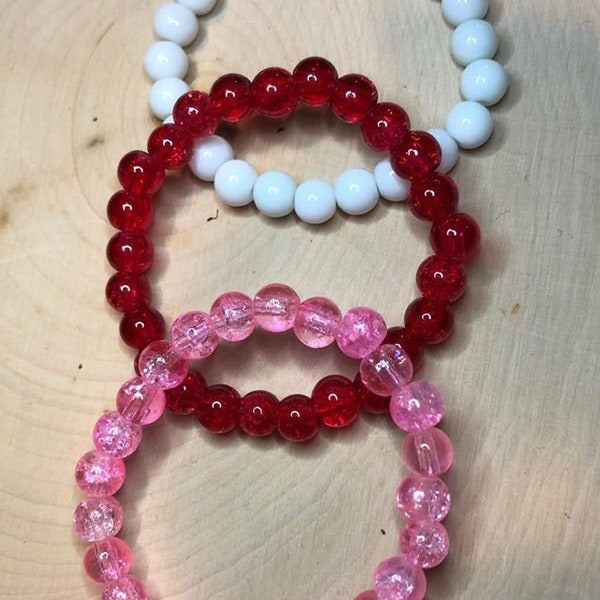 Valentines Crackle Bracelets, Valentine’s Bracelets, Glass Bracelets, Children's Jewelry, Stretch Bracelets, Valentine Day Accessories