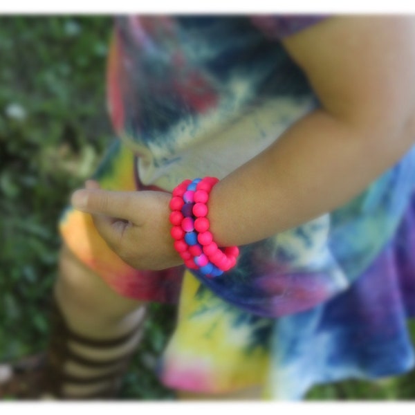 Carnival Candy Stack, Tie Dye Bracelets, Children’s Bracelets, Summer Time Colors, Pink and Blue Bracelets, Bracelet