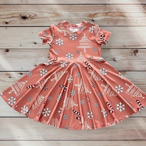 New! Christmas Twirly Dress Girls,  short Sleeves, Holiday Dress, Baby Dress, Tween Dress, Candy Cane Christmas  Dress