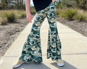 Girls Bell Bottom Pants/ Multiple prints/ Camouflage/ Camo pants/ Flare Pants/ Retro Pants/ Vintage bellbottoms/ hippy pants/ soft pants