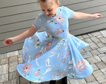 Twirly Dress for Girls, Long Sleeves, Short Sleeves, 3/4 Sleeves, summer dress, spring dress, twirly skirt