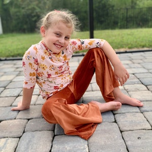 Girls Bell Bottom Velour Pants, Multiple Colors, Baby Pants, Toddler Pants, Tween Pants, Back to School