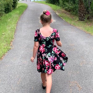 Twirly dress, Fall, Spring, Summer Dress for Girls, Short Sleeves, Low Back, Multiple Prints, Back to School