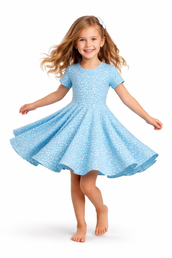 flowing blue dress for 12 year old girl Summer Girls' Twirl in Ditsy Floral Print, Soft & Stretchy Material, size Baby-12 years dress30