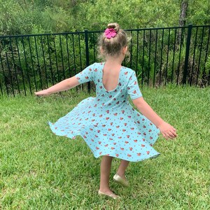 Twirly dress, Fall, Spring, Summer Dress for Girls, Short Sleeves, Low Back, Multiple Prints, Back to School image 1