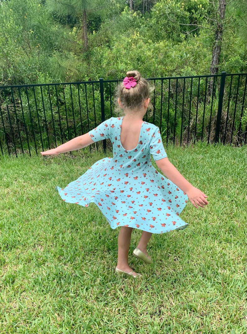 Twirly dress, Fall, Spring, Summer Dress for Girls, Short Sleeves, Low Back, Multiple Prints, Back to School image 1
