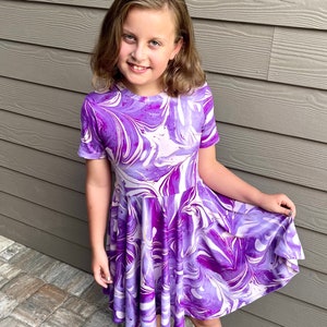 More colors available, Twirl Dress for girls, Very Soft Dress, Spring Dress, Summer Dress, Back to School Dress, Full Circle Dress Purple Marble