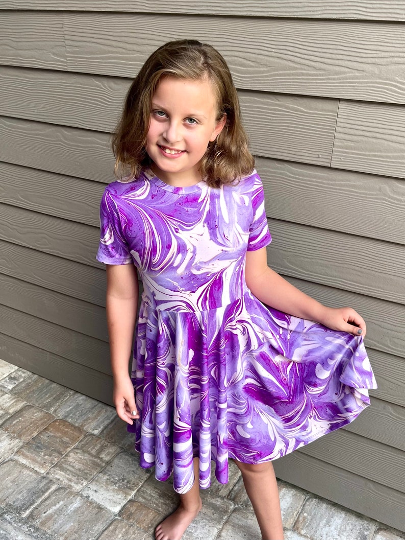 More colors available, Twirl Dress for girls, Very Soft Dress, Spring Dress, Summer Dress, Back to School Dress, Full Circle Dress Purple Marble