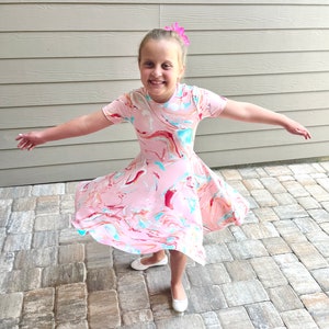 More colors available, Twirl Dress for girls, Very Soft Dress, Spring Dress, Summer Dress, Back to School Dress, Full Circle Dress Marble Pink