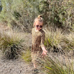 Twirl Dress for Girls in Animal print, Cheetah print, short sleeves, 3/4 sleeves, long sleeves, summer dress, spring dress, full circle image 3