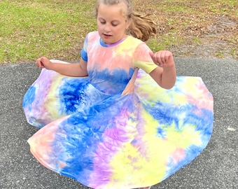 Girls Tie Dye Twirl Dress: Soft Material, Size Baby - 12 years old