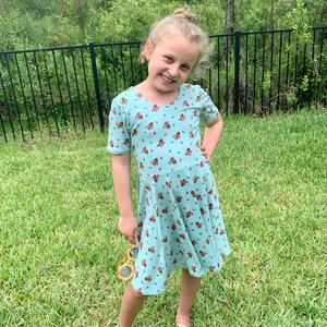 Twirly dress, Fall, Spring, Summer Dress for Girls, Short Sleeves, Low Back, Multiple Prints, Back to School image 8