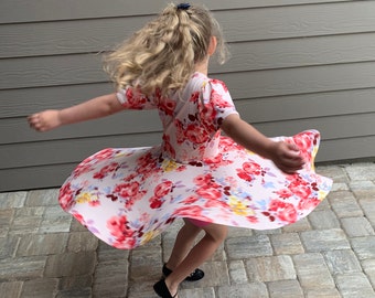 Twirly Dress, Easter Dress, Summer Dress, Floral Twirly Dress, Back to School Dress
