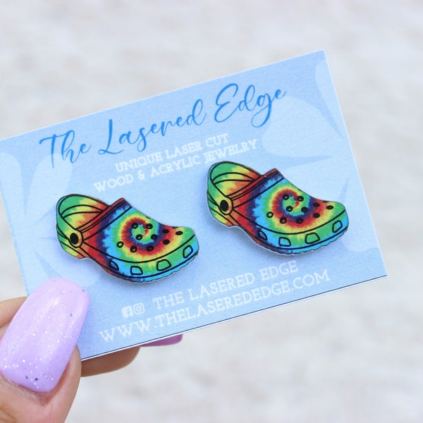 Tie Dye Crocs Large Statement Printed Acrylic Stud Earrings | Gift Nickel Free Jewelry