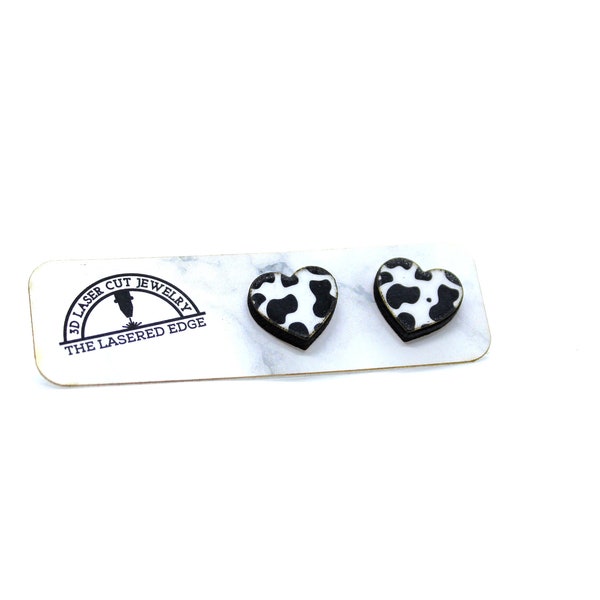 Cow Print Heart Printed Acrylic Stud Earrings | Gift Nickel Free Jewelry