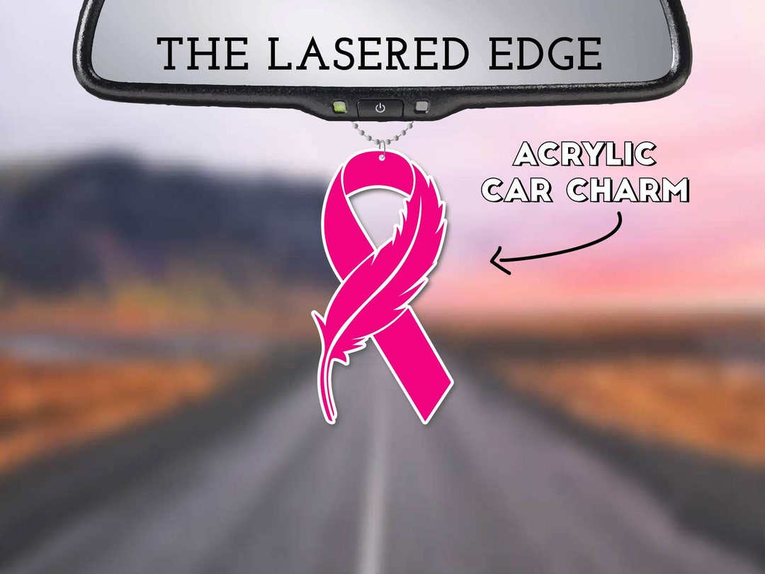 Breast Cancer Awareness Ribbon Feather Rearview Mirror Car Charm Etsy
