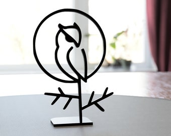 Uil standbeeld - Minimalistische Uil Krans - Uil Beeldje - Cadeau voor Bird Lover Mom Wife - Housewarming Home Decor - One Line Wall Art