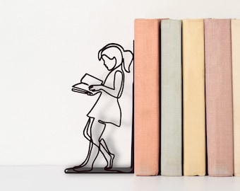 Avid Reader Bookend / Arte minimalista de sujetalibros / Diseño de una línea / Regalo para amantes de los libros / Estante de exhibición de libros / Extremos de libros / Regalo único para niñas