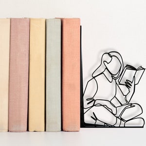 Book Lover Bookend | Minimalist Bookends Art | One-Line Design | Book Lover Gift | Book Display Shelf | Book ends | Unique Girl Present
