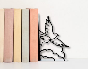 Duif Boekensteun | Minimalistische boekensteunen kunst | Ontwerp met één lijn | Boek minnaar cadeau | Boekendisplayplank | Boeksteunen | Uniek meisje aanwezig