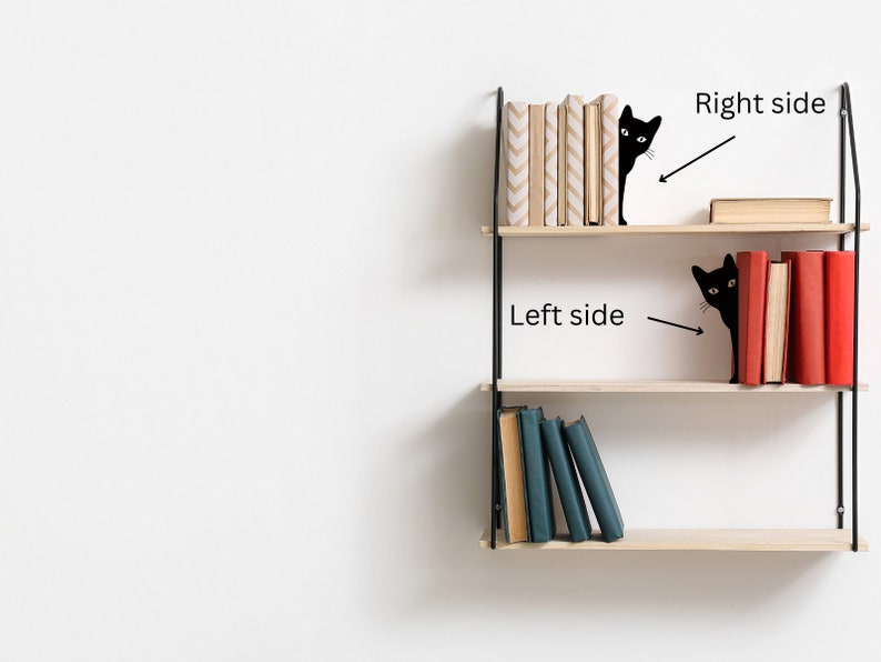 Gluren kat boekensteun Minimalistische boekensteunen uniek Grappig kattenliefhebber cadeau Boekenliefhebber cadeau Boekendisplayplank Boeksteunen Unieke boekensteunen afbeelding 2