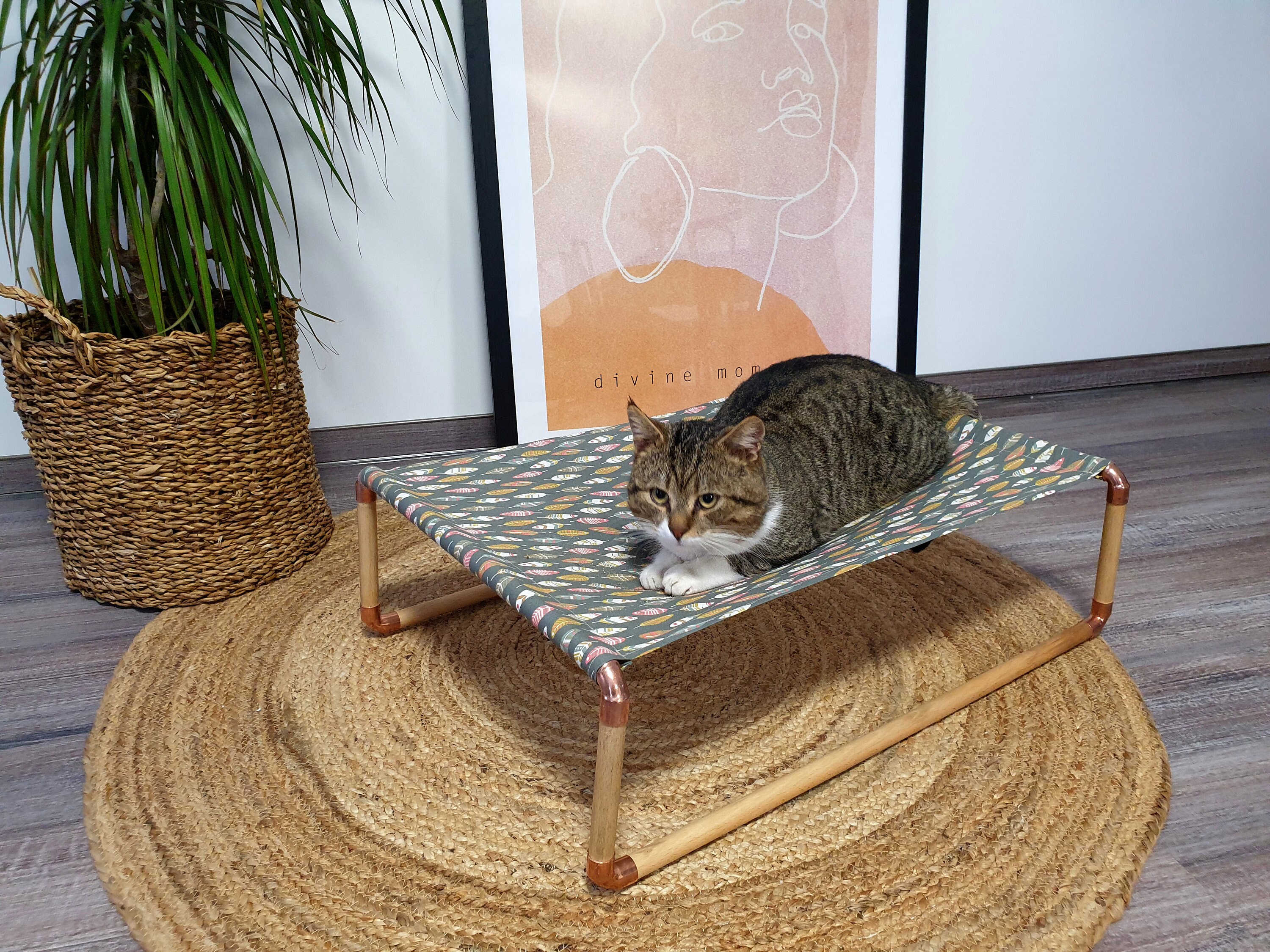 MINIMALIST CAT BED Large Beechwood Frame Kitten Bed Pet Etsy