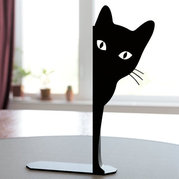 Peeking Cat Bookend | Minimalist bookends unique | Funny cat lover gift | Book lover gift | Book display shelf | Book ends | Unique bookends