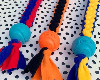 Chuck'n'Tug | Handmade Fleece Dog Tug Toy | ChuckIt Fetch Glow Ball | Puppy Training | Flyball | Recall