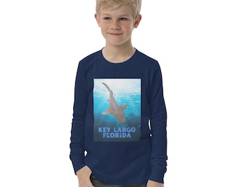 Key Largo Florida Shark Jugend Langarm-T-Shirt, Strandthema-T-Shirt, Urlaubs-T-Shirt