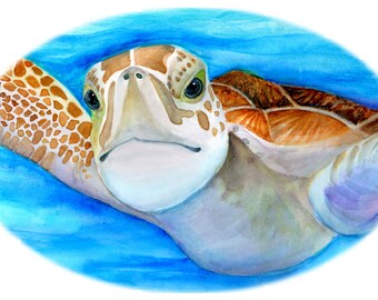 Meeresschildkröte Aquarell Bild für Sticker, Grußkarte, Wand Kunst/Meeresschildkröte/Meereskreaturen