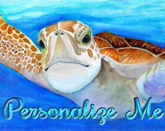 Sea Turtle Watercolor Painting Wall Art/Personalized Sea Turtle Image/Turtle Lover Custom Gift/Marine Life Art/Coastal Art/Home or Office