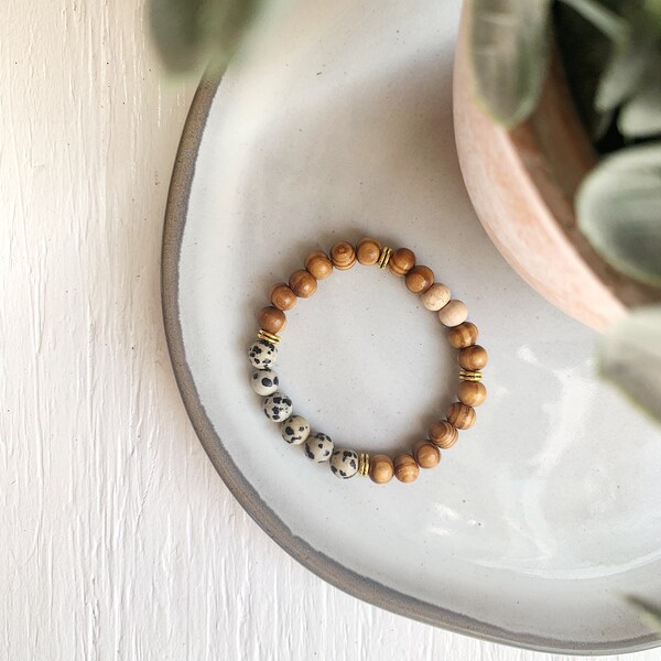 Dalmation Jasper Diffuser Bracelet, Chakra Bracelet, Beaded Bracelet, Mala, Wellness Bracelet
