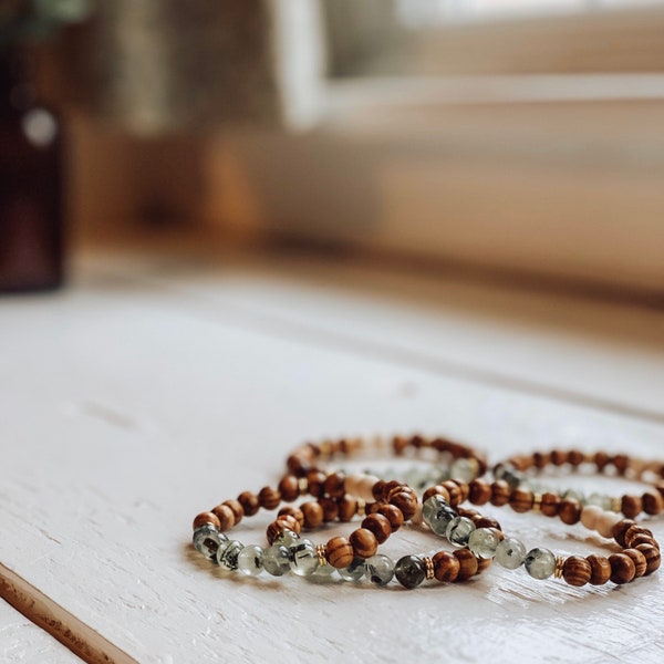 Prehnite Diffuser Bracelet for Women, Chakra Bracelet, Wellness Bracelet, Wood Beads