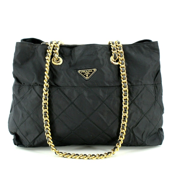 Authentic Black Prada Vintage Nylon Leather Trim Q