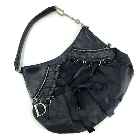 Authentic Dior Vintage Leather and Nylon Canvas Ho