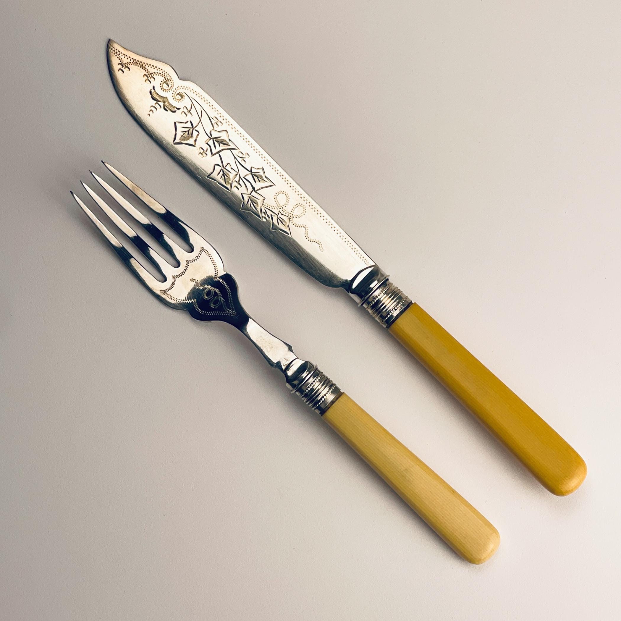 Antique Silver Plated Set Fish Knifes & Forks for 12 People