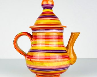 Vintage multicolor  ceramic pitcher / jug Yugoslavia 1980s Retro home decor