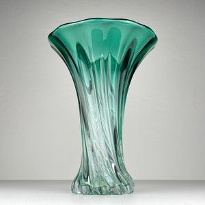 Vintage green murano vase, Italy 1970s, Mid-century home decor