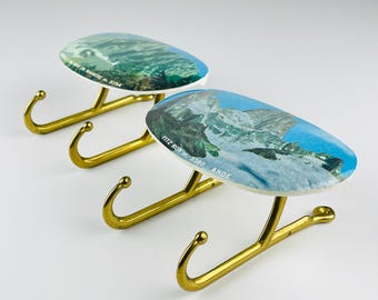 Vintage brass hangers with photo, Italy, 1950s, Set of 2, Vintage home decor