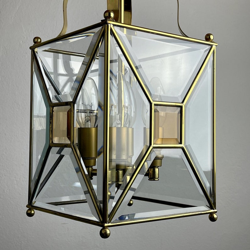 Vintage pendant lamp Italy '60s Brass Polished Glass Retro lighting Mid-century italian modern image 3