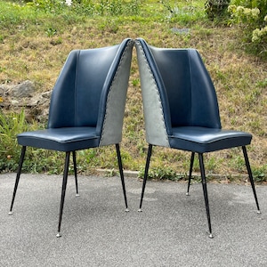 Vintage blue dining chairs, Italy 1950s, Mid-century modern, Set of 2