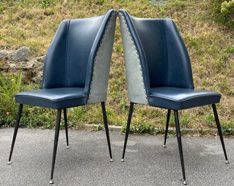 Vintage blue dining chairs, Italy 1950s, Mid-century modern, Set of 2
